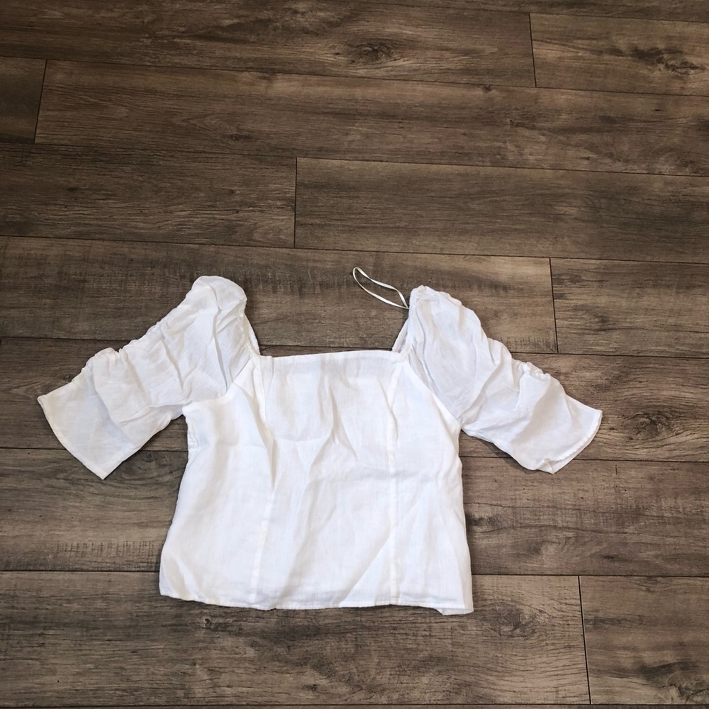 Rachel Zoe White Square-Neck Puff Sleeve Top